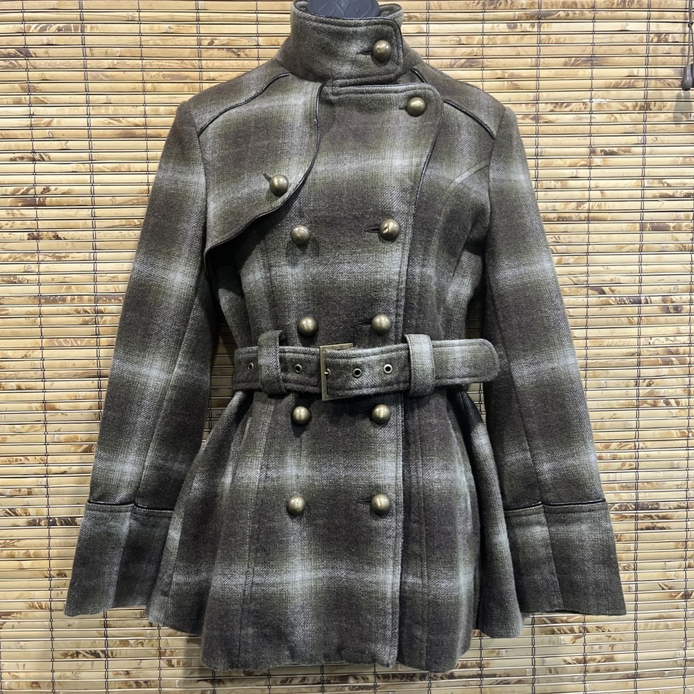 STETSON Women's Plaid Double Breasted Belted‎ Trench Coat Size S